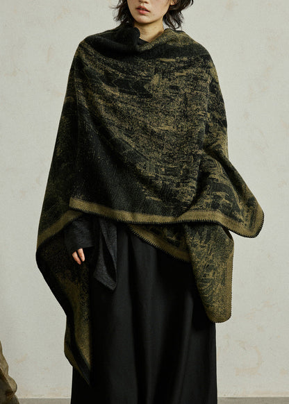 Plus Size Ginger Print Knit Shawl Batwing Sleeve