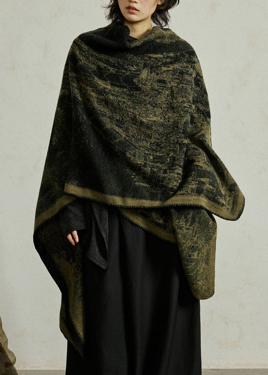 Plus Size Ginger Print Knit Shawl Batwing Sleeve