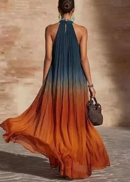 Plus Size Gradient Orange Backless Cotton Hatle Holiday Dress Summer