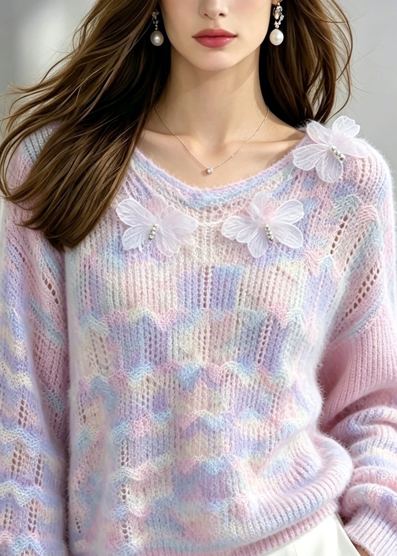 Plus Size Gradient Purple Sculptural Butterfly Knit Sweater Fall