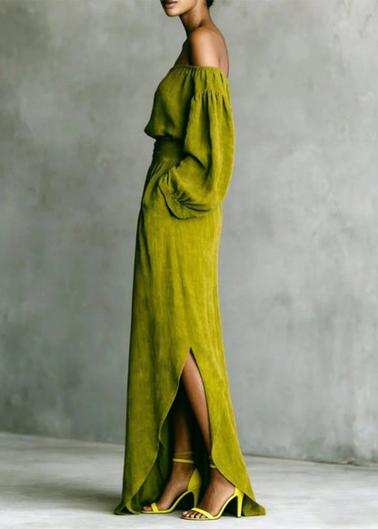 Plus Size Green Cold Shoulder Cotton Two Piece Set Women Clothing Long Sleeve