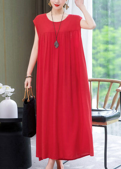 Plus Size Green O Neck Wrinkled Patchwork Cotton Dress Summer