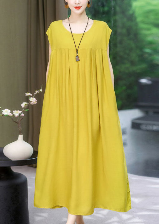 Plus Size Green O Neck Wrinkled Patchwork Cotton Dress Summer