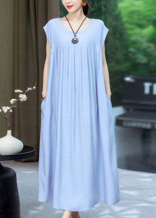 Plus Size Green O Neck Wrinkled Patchwork Cotton Dress Summer