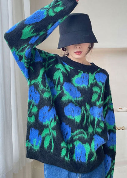 Plus Size Green O-Neck cozy Knit Winter sweaters