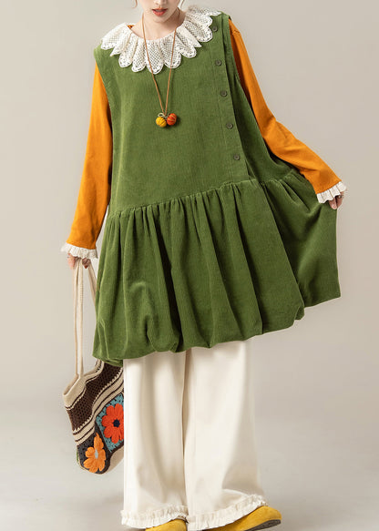 Plus Size Green Oversized Corduroy Mid Dress Spring