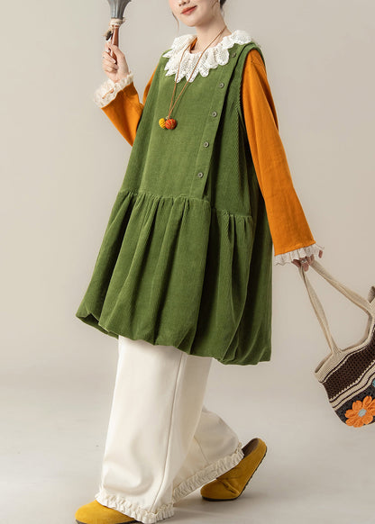 Plus Size Green Oversized Corduroy Mid Dress Spring