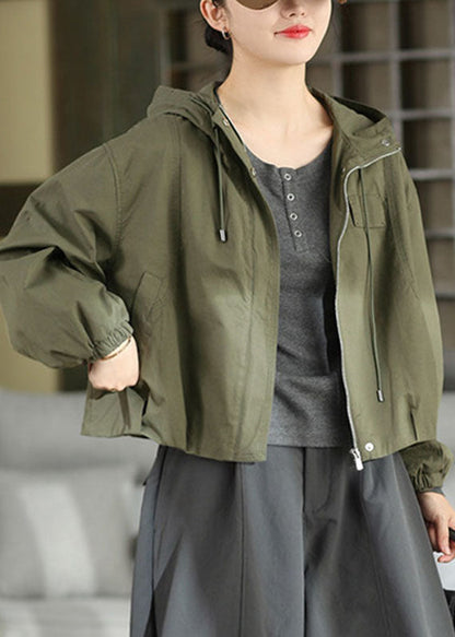 Plus Size Green Patchwork Hooded Coat Lantern Sleeve