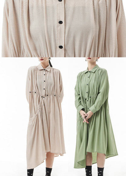 Plus Size Green Peter Pan Collar Chiffon shirt Dresses Spring