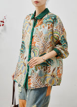 Load image into Gallery viewer, Plus Size Green Peter Pan Collar Print Linen Blouses Summer
