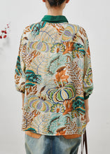 Load image into Gallery viewer, Plus Size Green Peter Pan Collar Print Linen Blouses Summer