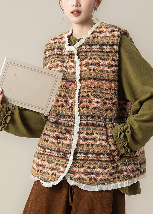 Plus Size Green Pockets Faux Fur Waistcoat Winter