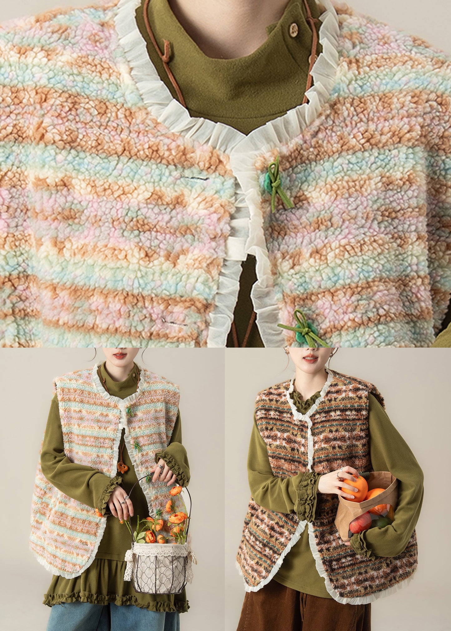 Plus Size Green Pockets Faux Fur Waistcoat Winter