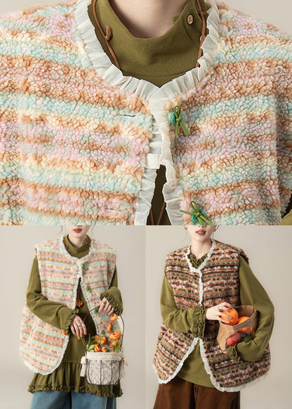 Plus Size Green Pockets Faux Fur Waistcoat Winter