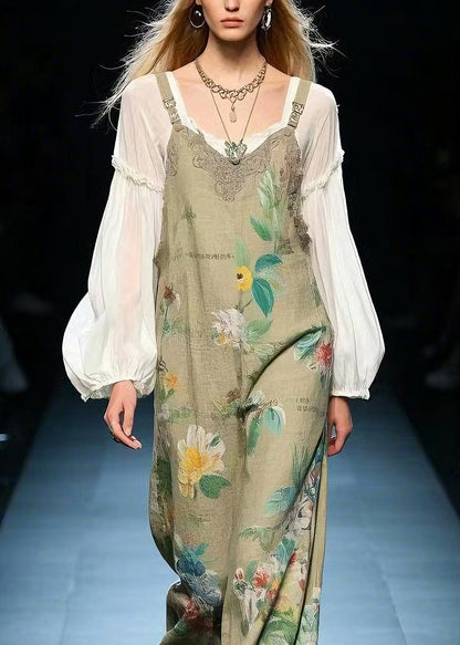 Plus Size Green Print Cotton Jumpsuit Summer