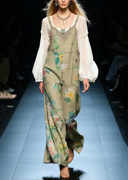 Plus Size Green Print Cotton Jumpsuit Summer