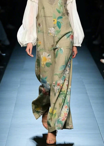 Plus Size Green Print Cotton Jumpsuit Summer
