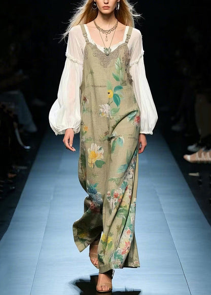 Plus Size Green Print Cotton Jumpsuit Summer