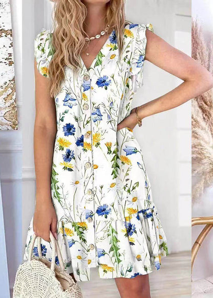 Plus Size Green Print Cotton Tea Dress Summer