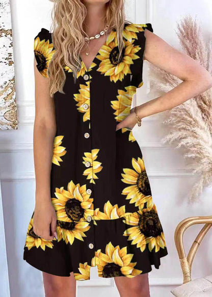 Plus Size Green Print Cotton Tea Dress Summer