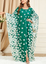 Load image into Gallery viewer, Plus Size Green Print Side Open Cotton Long Dress Batwing Sleeve