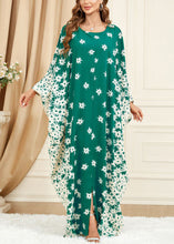 Load image into Gallery viewer, Plus Size Green Print Side Open Cotton Long Dress Batwing Sleeve