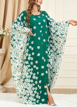 Load image into Gallery viewer, Plus Size Green Print Side Open Cotton Long Dress Batwing Sleeve