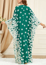 Load image into Gallery viewer, Plus Size Green Print Side Open Cotton Long Dress Batwing Sleeve