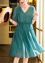 Load image into Gallery viewer, Plus Size Green Ruffled Linen Silk Vacation Dresses Summer