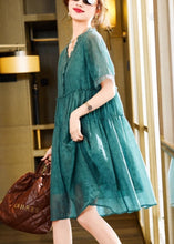 Load image into Gallery viewer, Plus Size Green Ruffled Linen Silk Vacation Dresses Summer