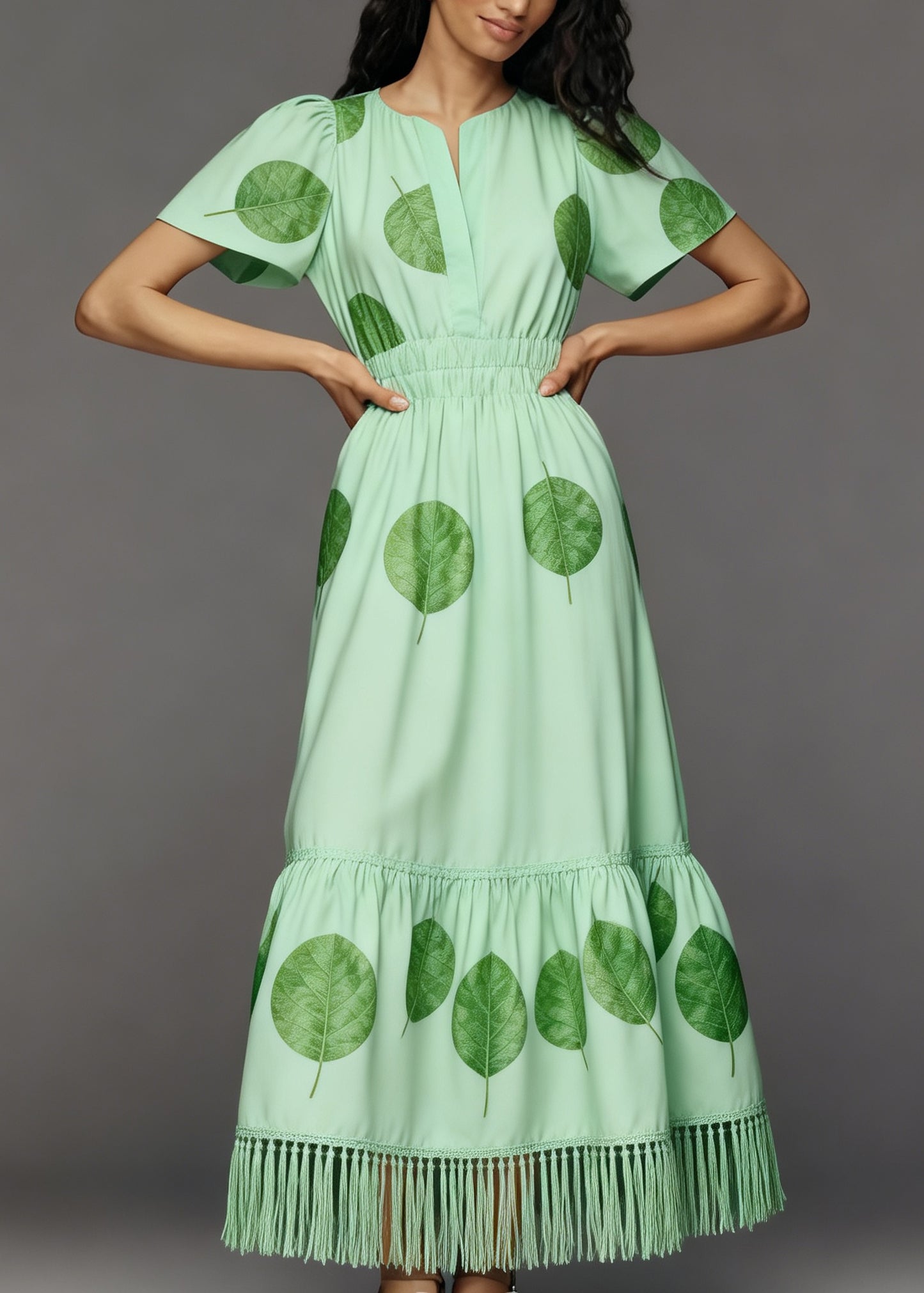 Plus Size Green Tasseled Patchwork Cotton Long Dresses Summer