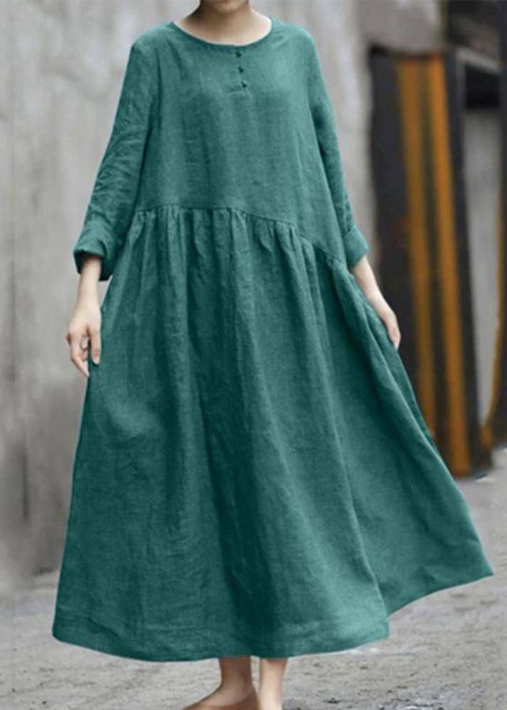Plus Size Green Wrinkled Patchwork Long Dresses Fall