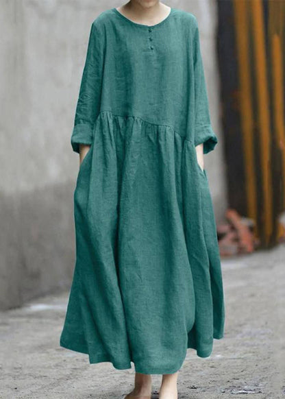 Plus Size Green Wrinkled Patchwork Long Dresses Fall