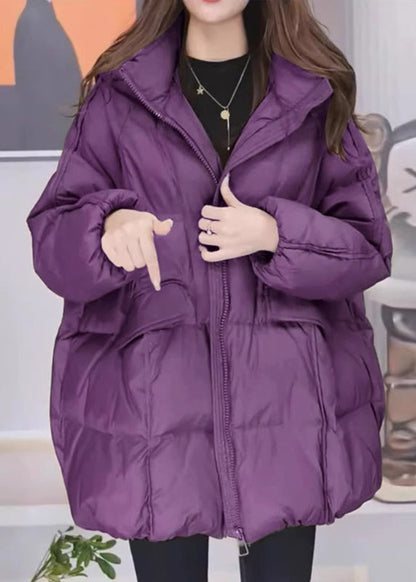 Plus Size Green Zippered Pockets Plaid Thick Hooded Parka Winter