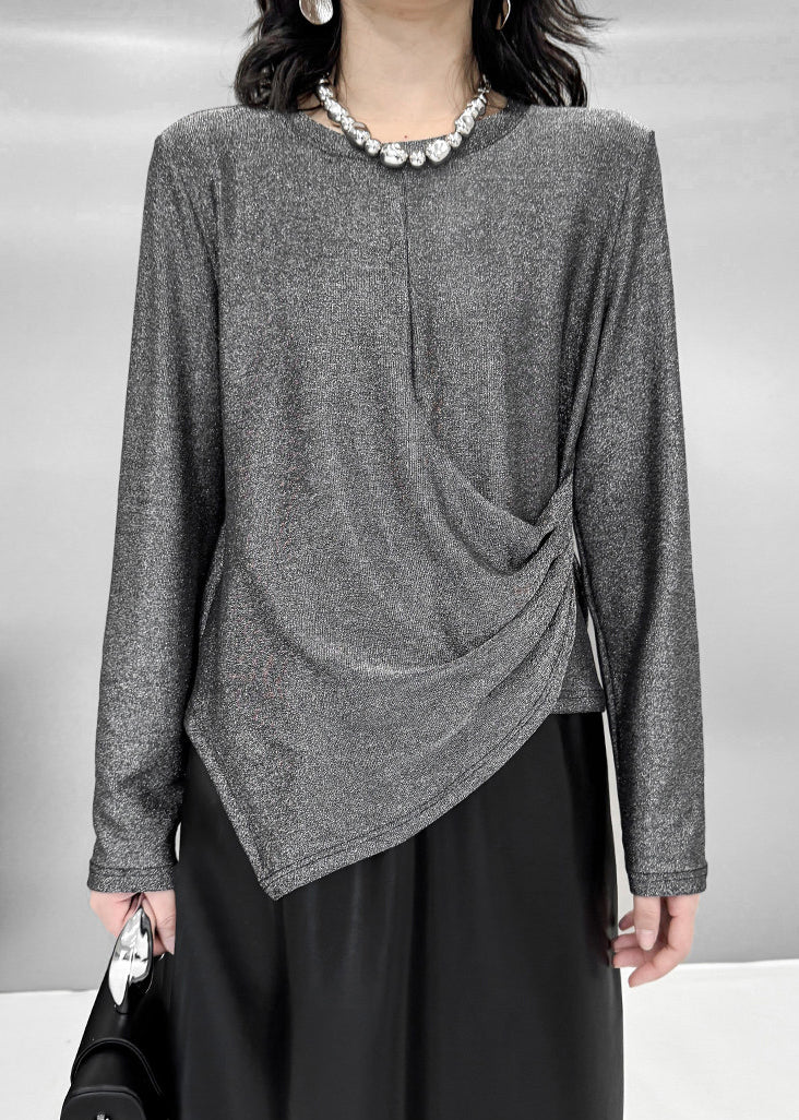 Plus Size Grey Asymmetrical Design Cotton Pullover Tops Fall