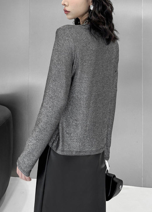 Plus Size Grey Asymmetrical Design Cotton Pullover Tops Fall