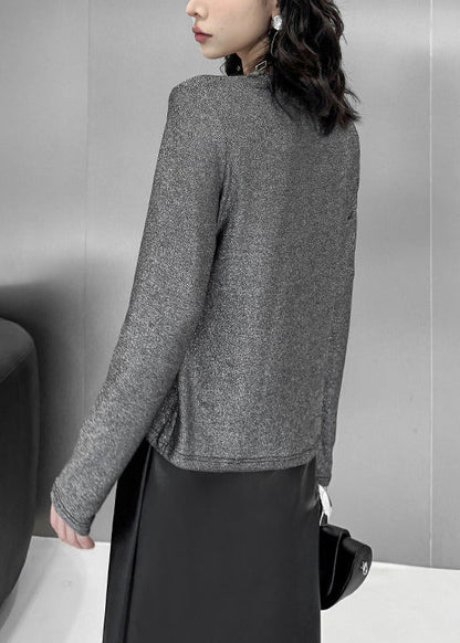 Plus Size Grey Asymmetrical Design Cotton Pullover Tops Fall