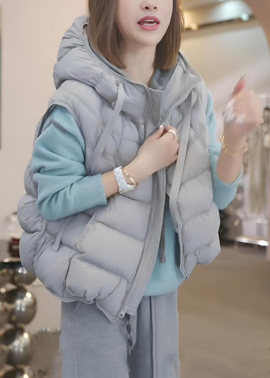 Plus Size Grey Hooded Oversized Duck Down Puffers Vests Winter