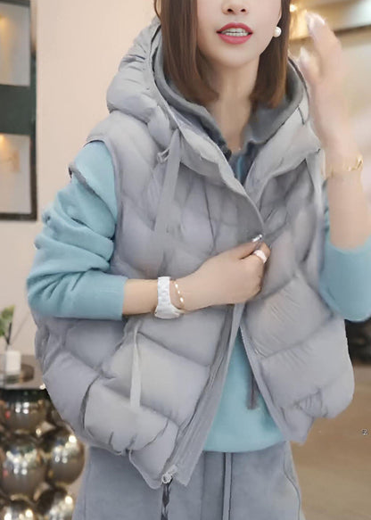 Plus Size Grey Hooded Oversized Duck Down Puffers Vests Winter