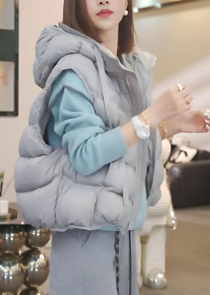 Plus Size Grey Hooded Oversized Duck Down Puffers Vests Winter