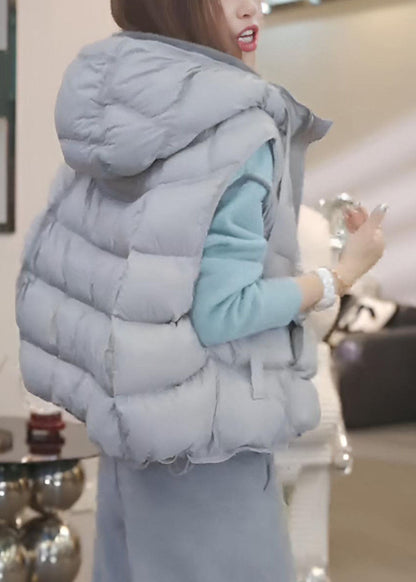 Plus Size Grey Hooded Oversized Duck Down Puffers Vests Winter