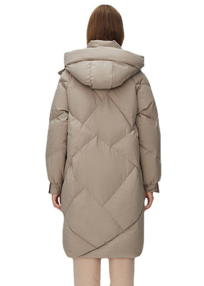 Plus Size Grey Hooded Solid Color Thick Duck Down Puffers Jackets Winter
