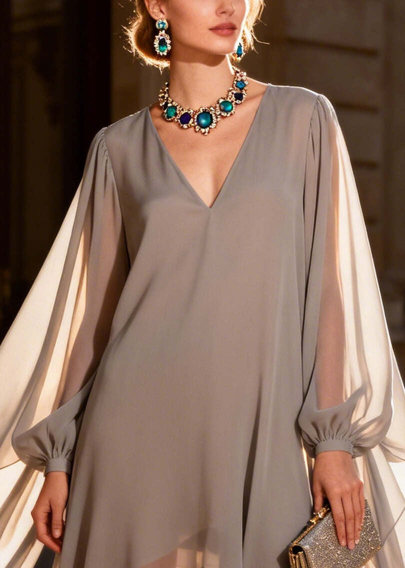 Plus Size Grey Oversized Chiffon Maxi Dress Summer