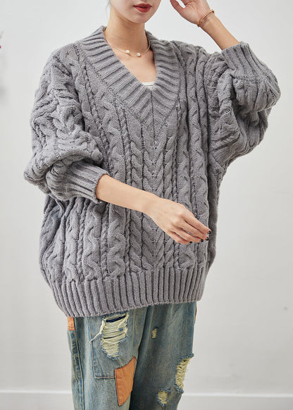 Plus Size Grey Oversized Thick Cable Knit Sweater Tops Winter