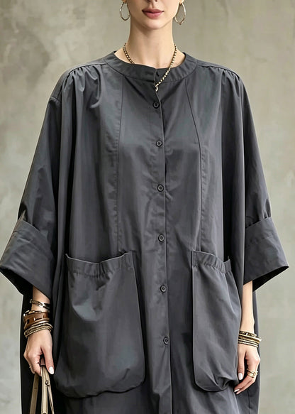Plus Size Grey Patchwork Solid Shirts Long Sleeve