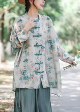 Load image into Gallery viewer, Plus Size Grey Print Button Cotton Shirts Long Sleeve