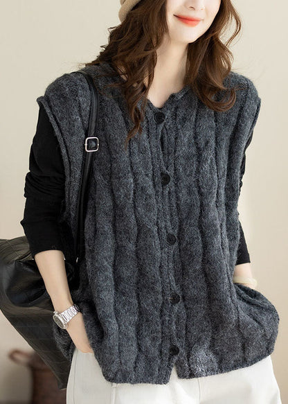 Plus Size Grey Thick Cable Knitted Tops Winter