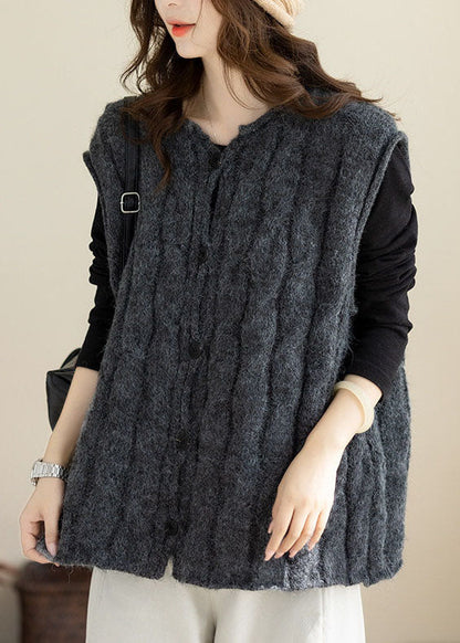 Plus Size Grey Thick Cable Knitted Tops Winter