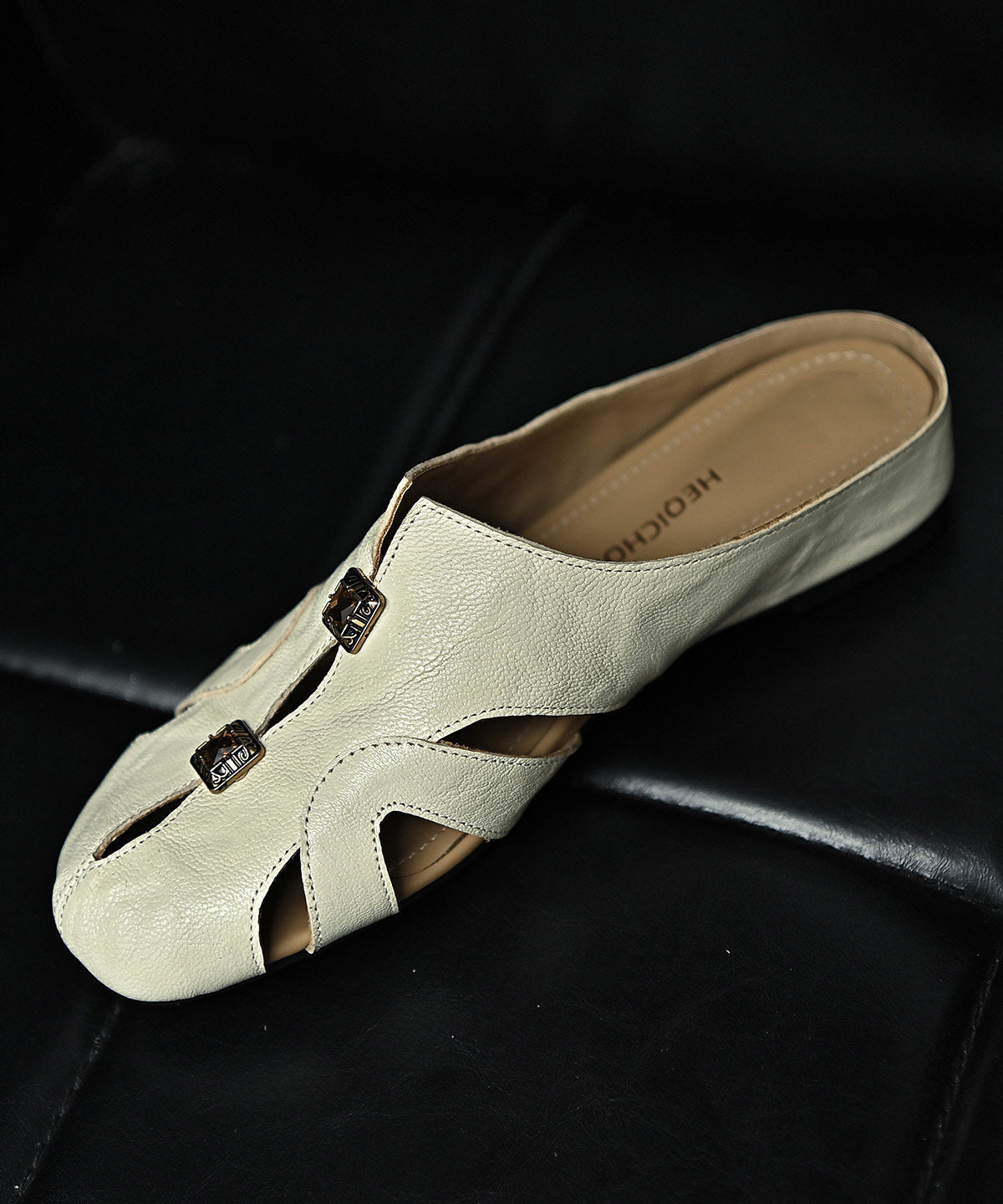 Plus Size Hollow Out Casual White Sheepskin Slide Sandals