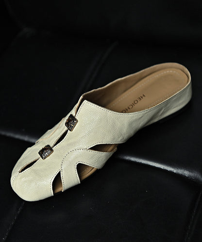 Plus Size Hollow Out Casual White Sheepskin Slide Sandals